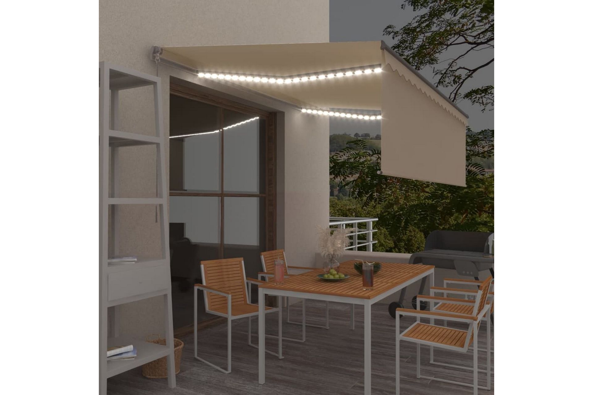 Manuaalisesti kelattava markiisi verho/LED 4,5x3 m kerma - Puutarhakalusteet - Aurinkosuoja - Markiisi