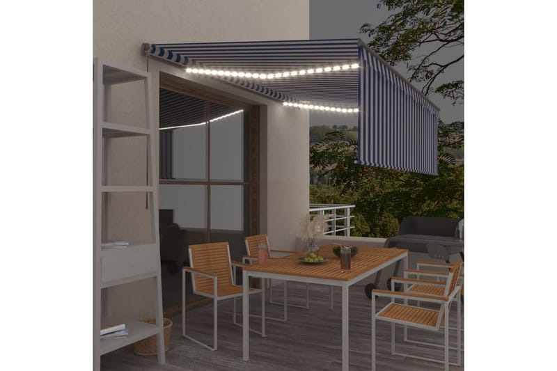 Manuaalisesti kelattava markiisi verho/LED 4,5x3 m sinivalk. - Puutarhakalusteet - Aurinkosuoja - Markiisi