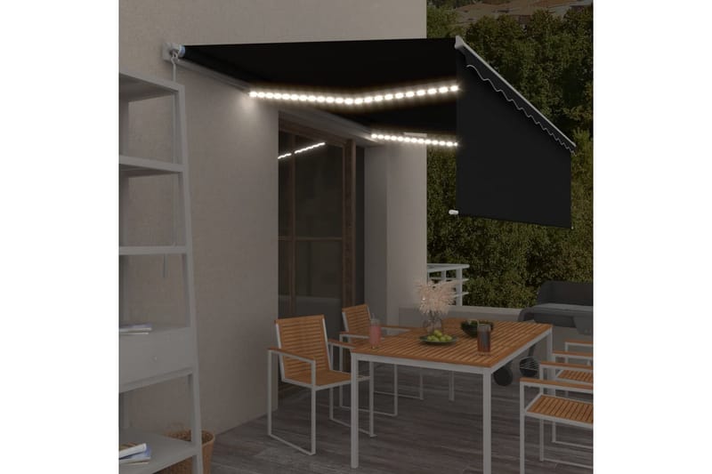 Manuaalisesti kelattava markiisi verho/LED 5x3 m antrasiitti - Puutarhakalusteet - Aurinkosuoja - Markiisi
