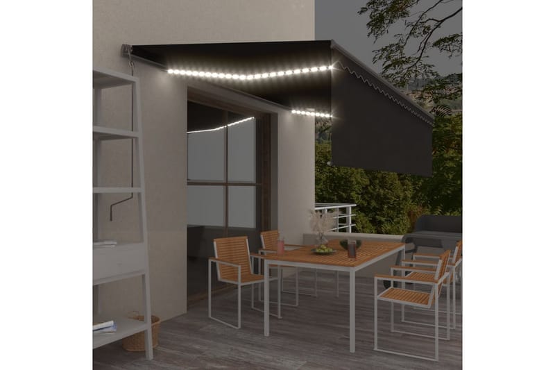 Manuaalisesti kelattava markiisi verho/LED 5x3 m antrasiitti - Puutarhakalusteet - Aurinkosuoja - Markiisi
