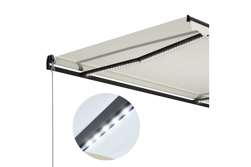 Manuaalisesti sisäänkelattava markiisi LEDillä 300x250 cm - Kerma - Puutarhakalusteet - Aurinkosuoja - Markiisi