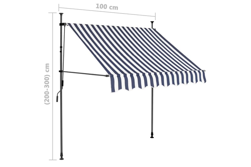 Sisäänkelattava markiisi LEDillä 100 cm sininen ja valkoinen - Monivärinen - Puutarhakalusteet - Aurinkosuoja - Markiisi