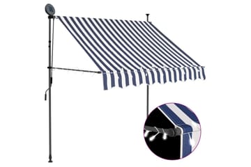 Sisäänkelattava markiisi LEDillä 100 cm sininen ja valkoinen - Monivärinen - Puutarhakalusteet - Aurinkosuoja - Markiisi