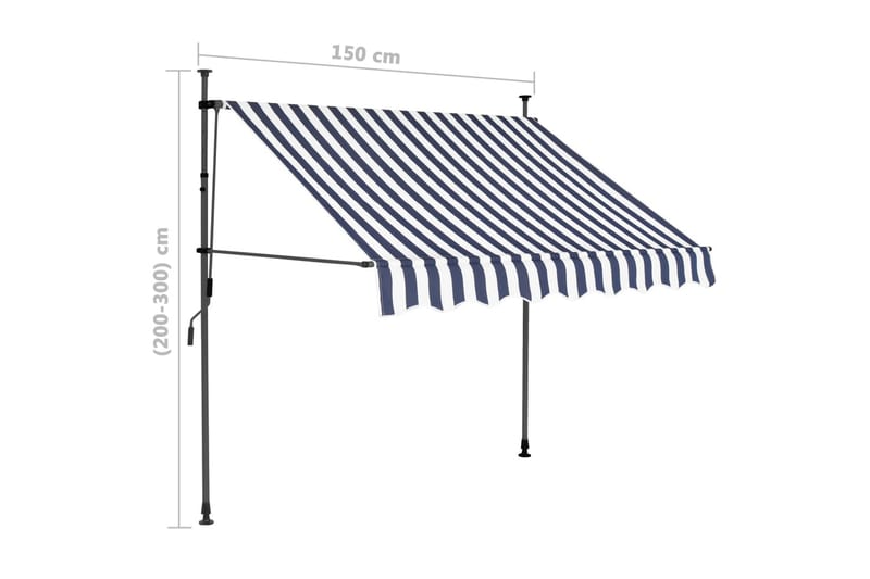 Sisäänkelattava markiisi LEDillä 150 cm sininen ja valkoinen - Monivärinen - Puutarhakalusteet - Aurinkosuoja - Markiisi