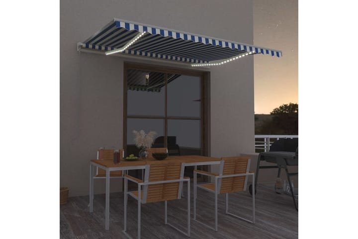 Sisäänkelattava markiisi LEDillä 400x300 cm sinivalkoinen - Terassimarkiisi - Markiisi
 - Parvekemarkiisi - Ikkunatarvikkeet