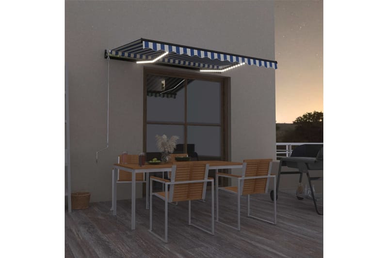 Sisäänkelattava markiisi LEDillä 400x300cm sininen/valkoinen - Puutarhakalusteet - Aurinkosuoja - Markiisi
 - Terassimarkiisi