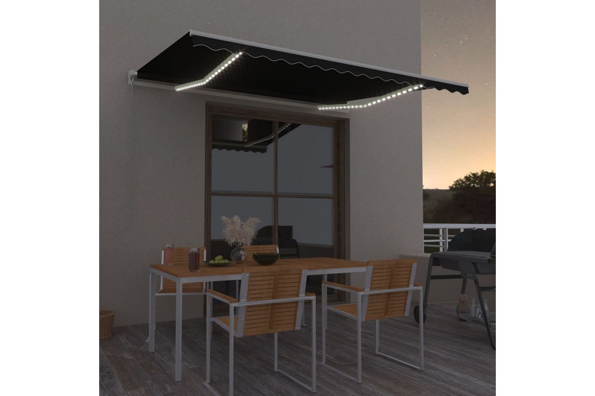 Sisäänkelattava markiisi LEDillä 400x350 cm antrasiitti - Puutarhakalusteet - Aurinkosuoja - Markiisi
 - Terassimarkiisi