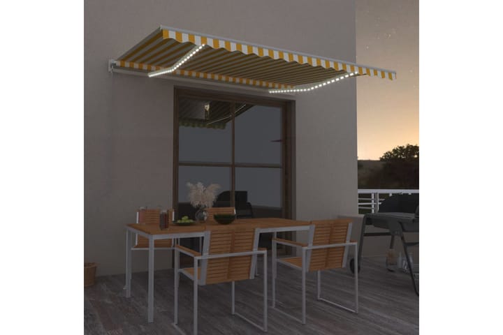 Sisäänkelattava markiisi LEDillä 400x350 cm keltavalkoinen - Terassimarkiisi - Markiisi
 - Parvekemarkiisi - Ikkunatarvikkeet