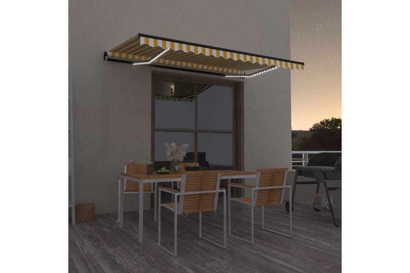 Sisäänkelattava markiisi LEDillä 450x300cm keltavalkoinen - Puutarhakalusteet - Aurinkosuoja - Markiisi
 - Terassimarkiisi