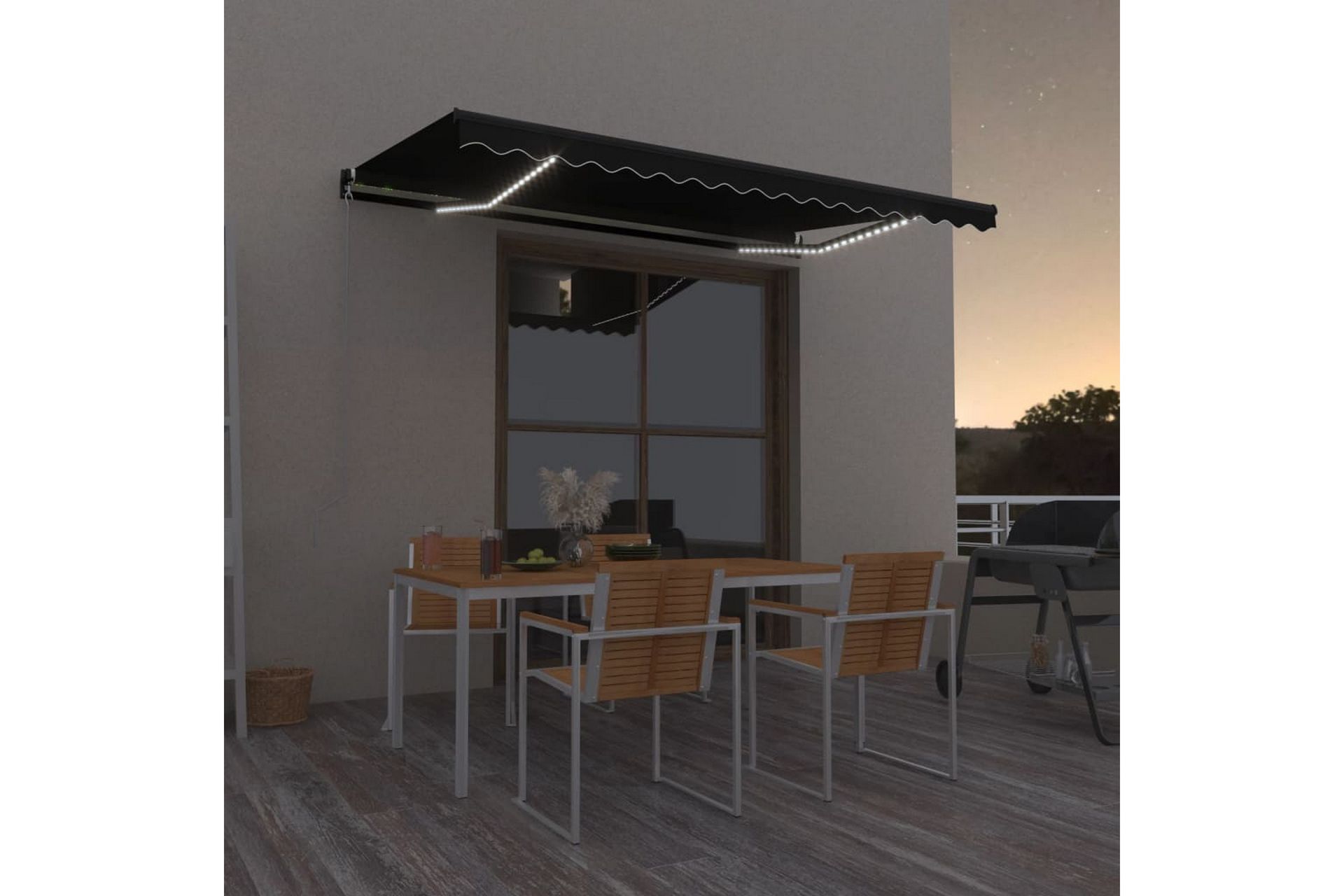 Sisäänkelattava markiisi LEDillä 450x350 cm antrasiitti - Puutarhakalusteet - Aurinkosuoja - Markiisi
 - Terassimarkiisi