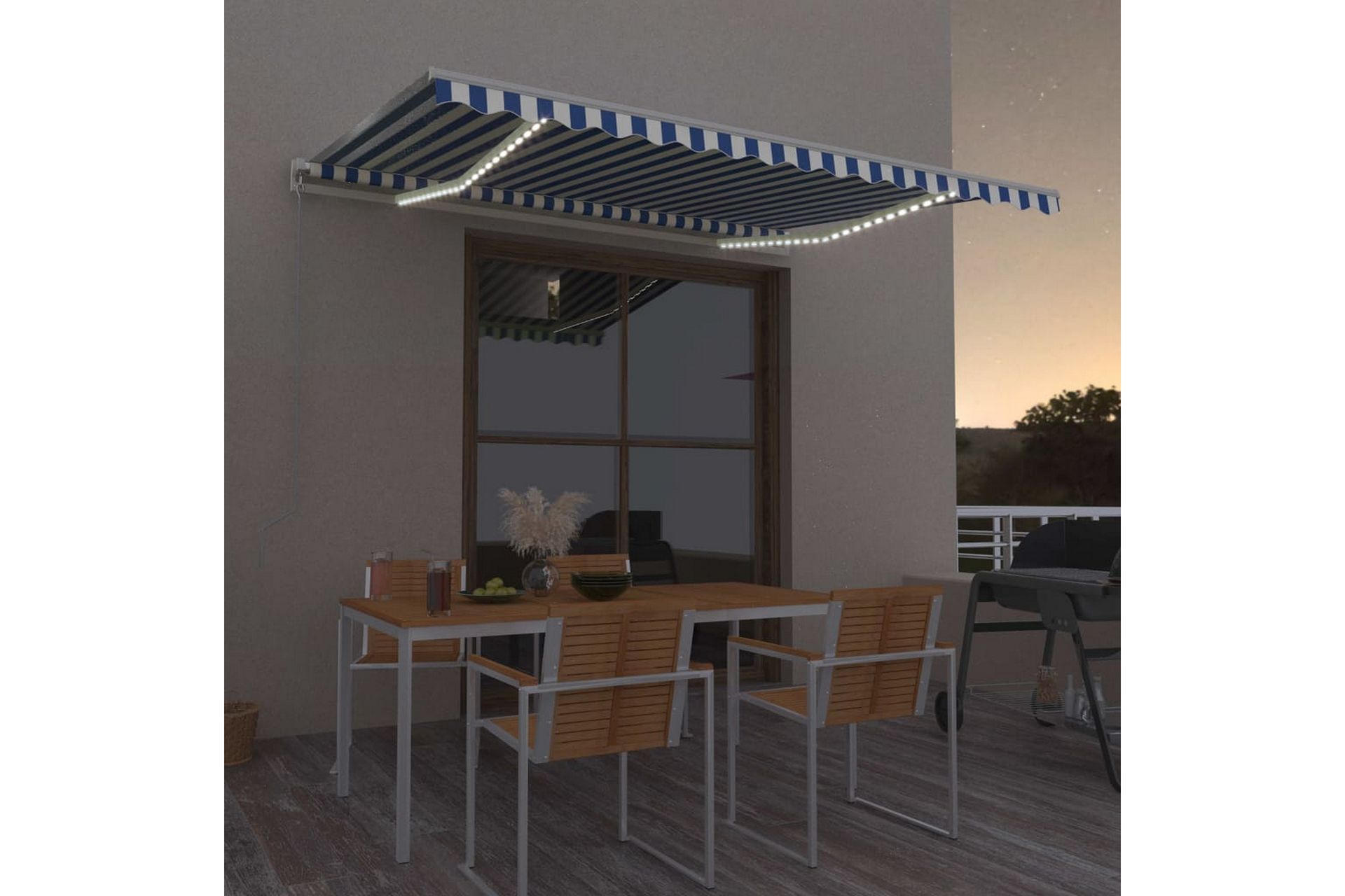 Sisäänkelattava markiisi LED/tuulisensori 400x350cm sini - Puutarhakalusteet - Aurinkosuoja - Markiisi
 - Terassimarkiisi
