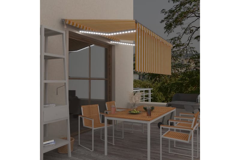 Sisäänkelattava markiisi verho/LED/tuulisens 3x2,5 m - Keltainen - Puutarhakalusteet - Aurinkosuoja - Markiisi
