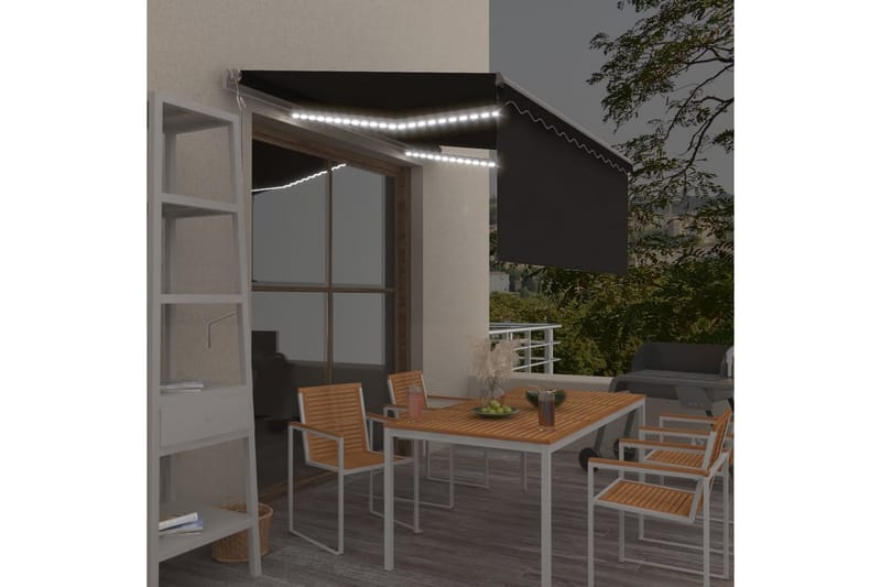 Sisäänkelattava markiisi verho/LED/tuulisens 3x2,5m - Antrasiitti - Puutarhakalusteet - Aurinkosuoja - Markiisi