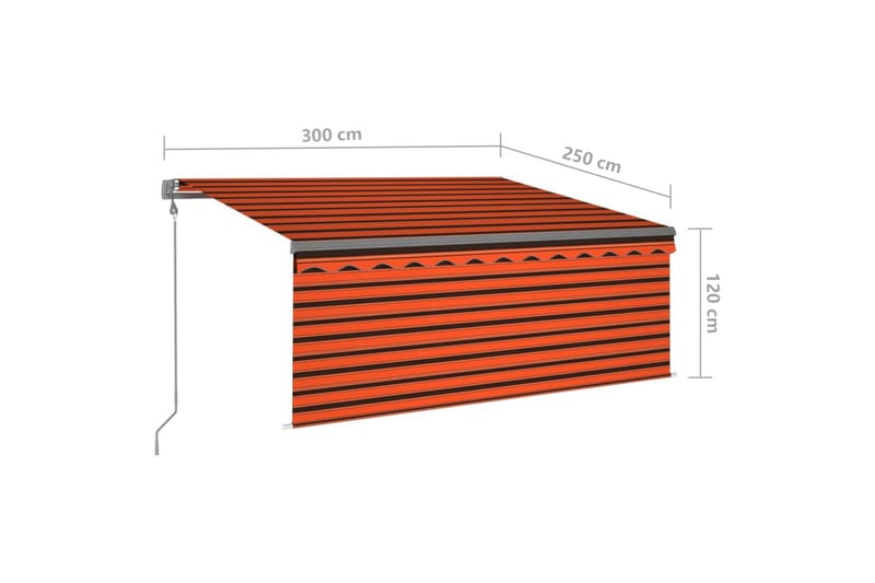 Sisäänkelattava markiisi verho/LED/tuulisens 3x2,5m - Oranssi - Puutarhakalusteet - Aurinkosuoja - Markiisi