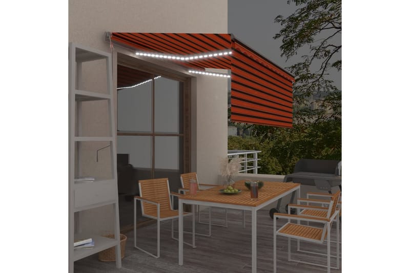 Sisäänkelattava markiisi verho/LED/tuulisens 3x2,5m - Oranssi - Puutarhakalusteet - Aurinkosuoja - Markiisi