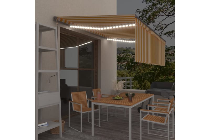 Sisäänkelattava markiisi verho/LED/tuulisens. 4x3 m - Keltainen - Puutarhakalusteet - Aurinkosuoja - Markiisi