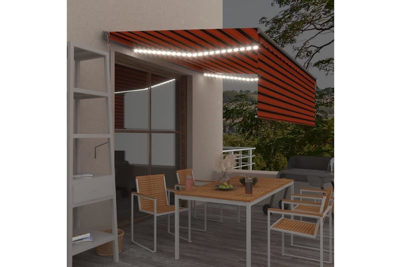 Sisäänkelattava markiisi verho/LED/tuulisens 4x3 m - Oranssi - Puutarhakalusteet - Aurinkosuoja - Markiisi