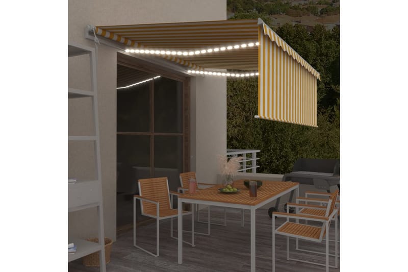 Sisäänkelattava markiisi verho/LED/tuulisens. 4x3 m - Puutarhakalusteet - Aurinkosuoja - Markiisi