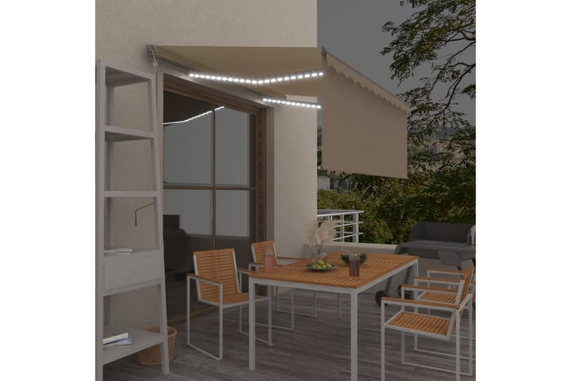 Sisäänkelattava markiisi verho/LED/tuulisensori 3x2,5 m - Kerma - Puutarhakalusteet - Aurinkosuoja - Markiisi