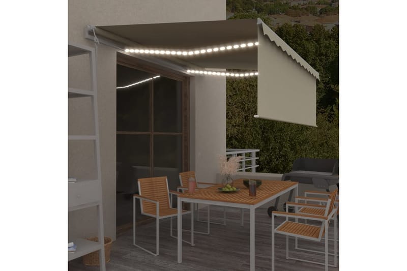 Sisäänkelattava markiisi verho/LED/tuulisensori 4x3 m kerma - Puutarhakalusteet - Aurinkosuoja - Markiisi