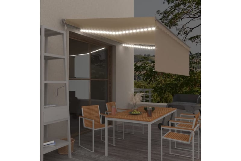 Sisäänkelattava markiisi verho/LED/tuulisensori 4x3 m - Kerma - Puutarhakalusteet - Aurinkosuoja - Markiisi