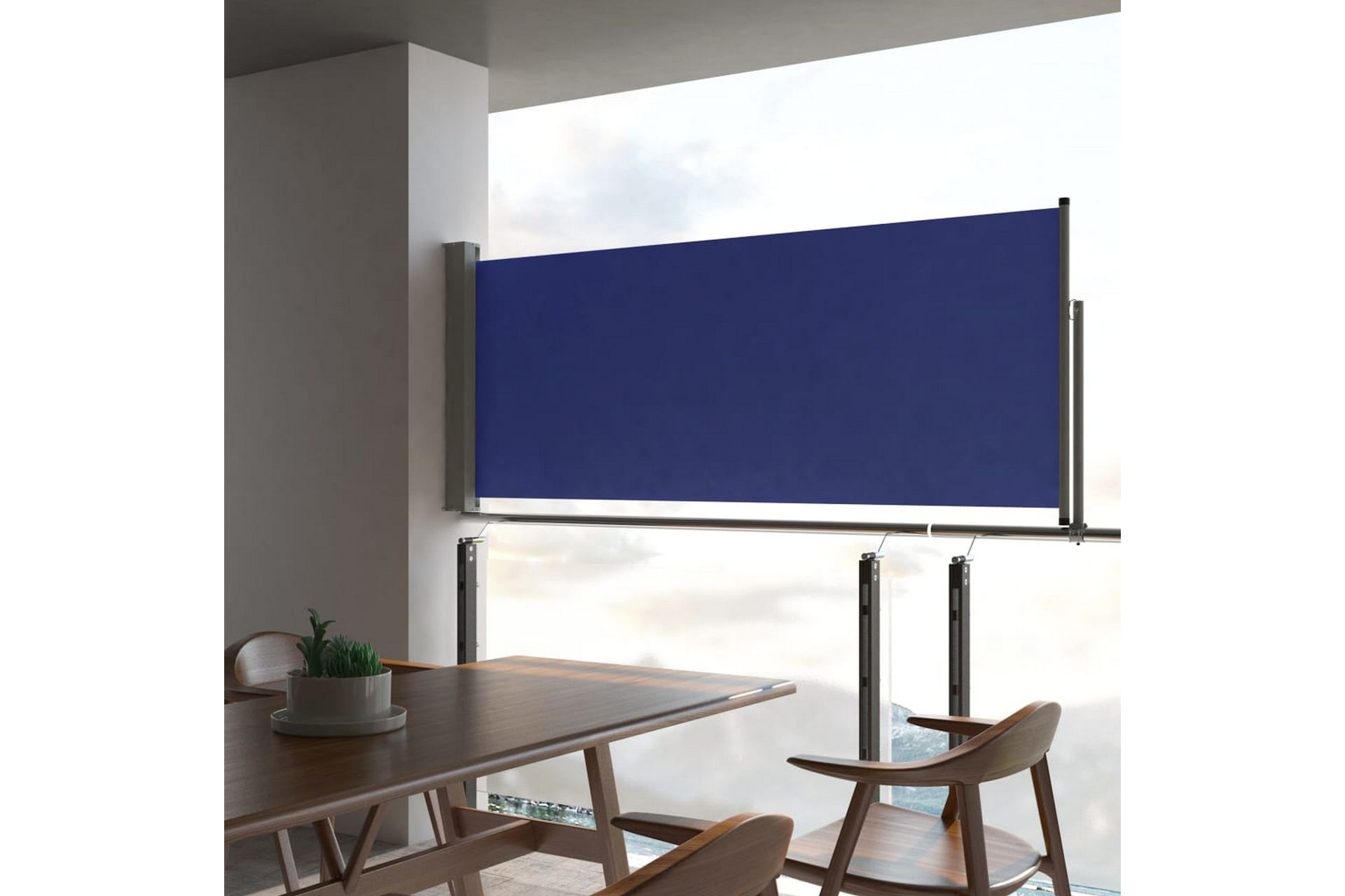 Sisäänvedettävä terassin sivumarkiisi 100x300 cm sininen - Sininen - Puutarhakalusteet - Aurinkosuoja - Markiisi
 - Parvekemarkiisi