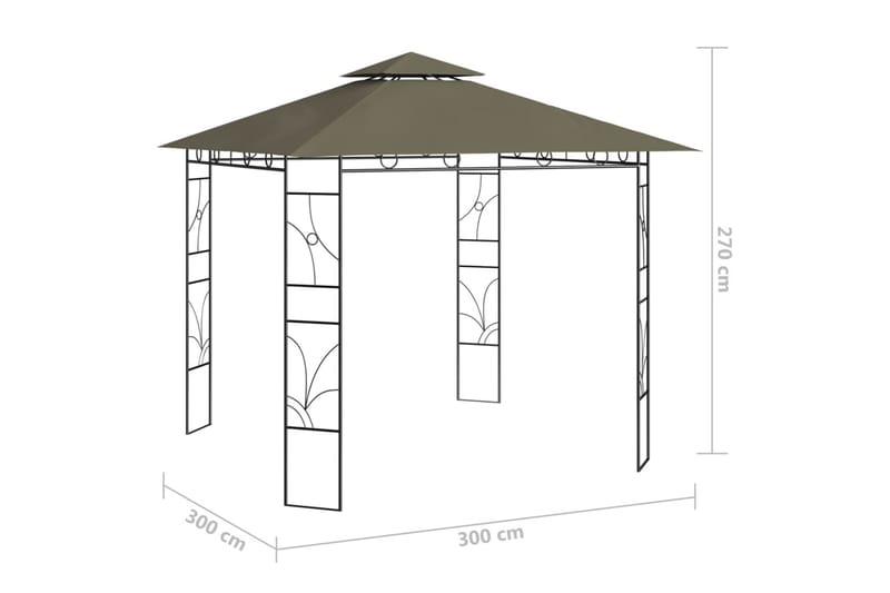 Huvimaja 3x3x2,7 m harmaanruskea 160 g/m² - Puutarhakalusteet - Aurinkosuoja - Paviljonki