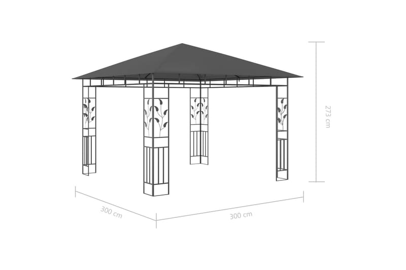 Huvimaja hyttysverkolla 3x3x2,73 m antrasiitti 180 g/m² - Puutarhakalusteet - Aurinkosuoja - Paviljonki