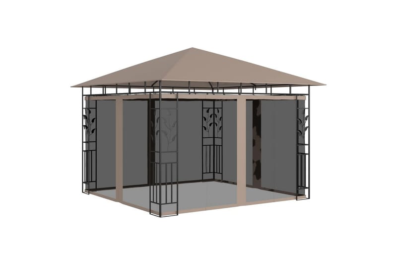 Huvimaja hyttysverkolla 3x3x2,73 m harmaanruskea 180 g/m² - Taupe - Puutarhakalusteet - Aurinkosuoja - Paviljonki