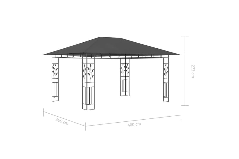 Huvimaja hyttysverkolla 4x3x2,73 m antrasiitti 180 g/m² - Puutarhakalusteet - Aurinkosuoja - Paviljonki - Paviljonki katoksella