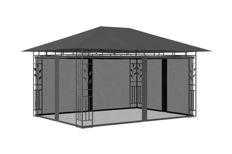 Huvimaja hyttysverkolla 4x3x2,73 m antrasiitti 180 g/m² - Puutarhakalusteet - Aurinkosuoja - Paviljonki - Paviljonki katoksella