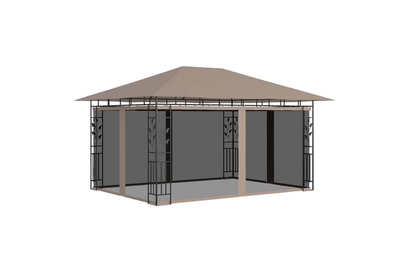 Huvimaja hyttysverkolla 4x3x2,73 m harmaanruskea 180 g/m² - Taupe - Puutarhakalusteet - Aurinkosuoja - Paviljonki
