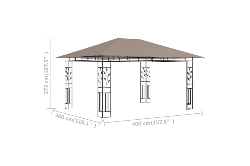 Huvimaja hyttysverkolla 4x3x2,73 m harmaanruskea 180 g/m² - Taupe - Puutarhakalusteet - Aurinkosuoja - Paviljonki