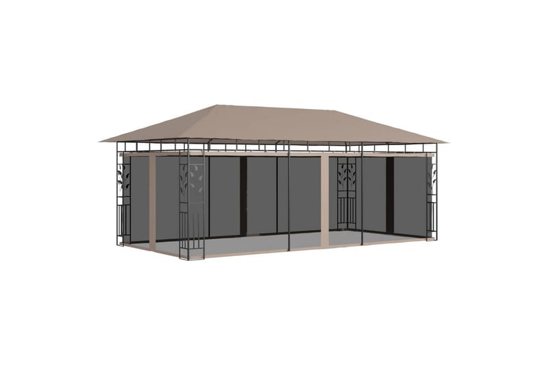 Huvimaja hyttysverkolla 6x3x2,73 m harmaanruskea 180 g/m² - Taupe - Puutarhakalusteet - Aurinkosuoja - Paviljonki