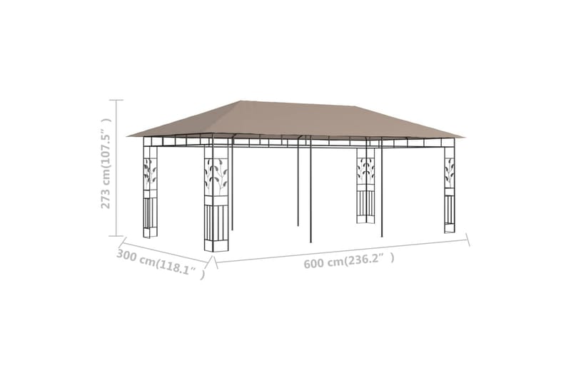 Huvimaja hyttysverkolla 6x3x2,73 m harmaanruskea 180 g/m² - Taupe - Puutarhakalusteet - Aurinkosuoja - Paviljonki