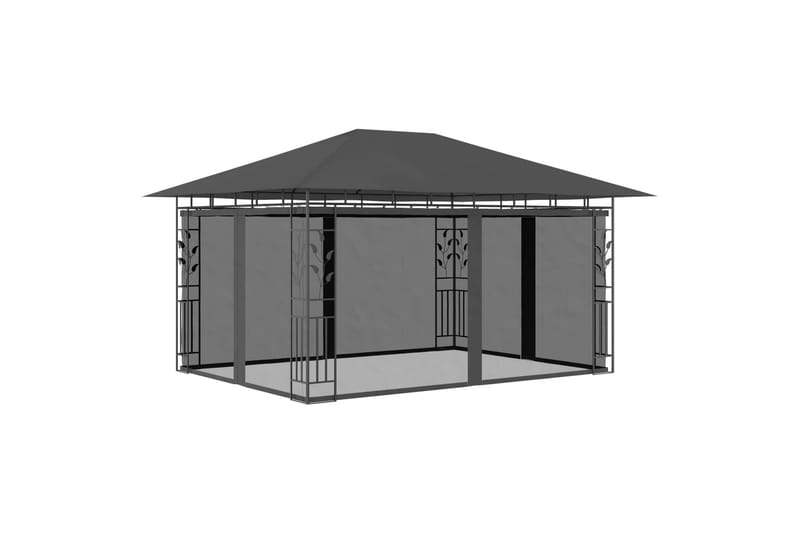 Huvimaja hyttysverkolla ja valonauhoilla 4x3x2,73 m - Puutarhakalusteet - Aurinkosuoja - Paviljonki