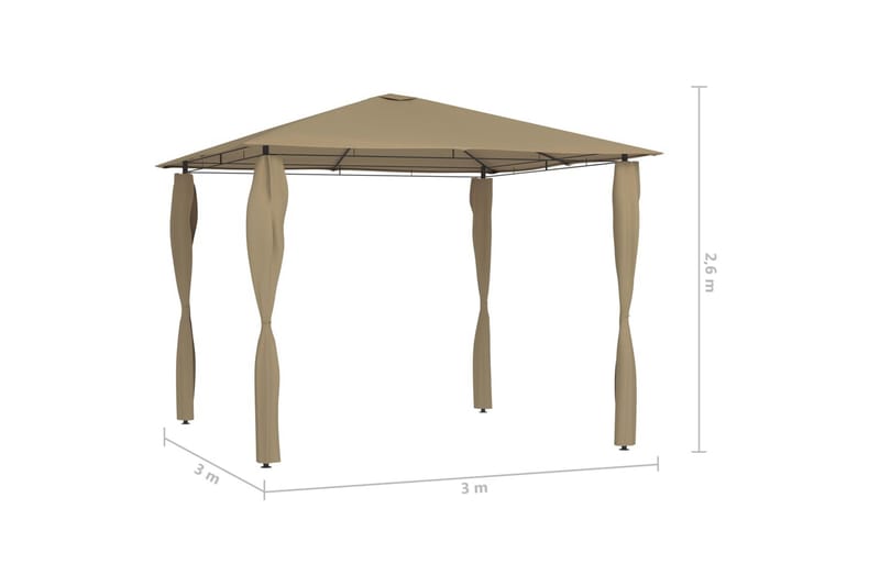 Huvimaja sivuseinillä 3x3x2,6 m harmaanruskea 160 g/m² - Puutarhakalusteet - Aurinkosuoja - Paviljonki