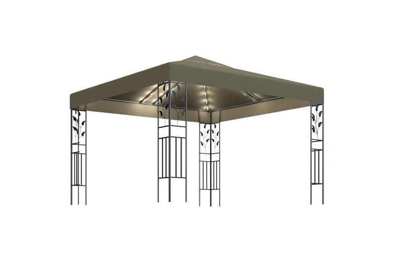 Huvimaja valonauhoilla 3x3 m ruskeanharmaa 180 g/m² - Puutarhakalusteet - Aurinkosuoja - Paviljonki