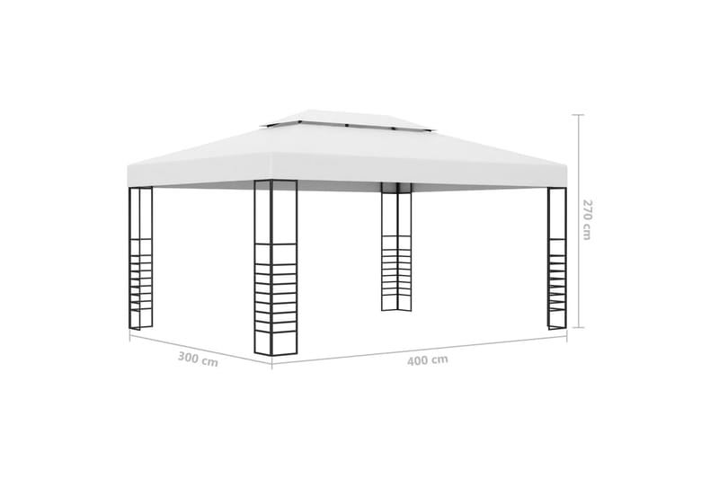 Huvimaja valonauhoilla 4x3x2,7 m valkoinen - Puutarhakalusteet - Aurinkosuoja - Paviljonki