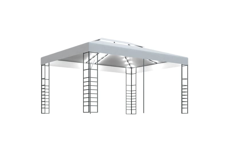 Huvimaja valonauhoilla 4x3x2,7 m valkoinen - Puutarhakalusteet - Aurinkosuoja - Paviljonki