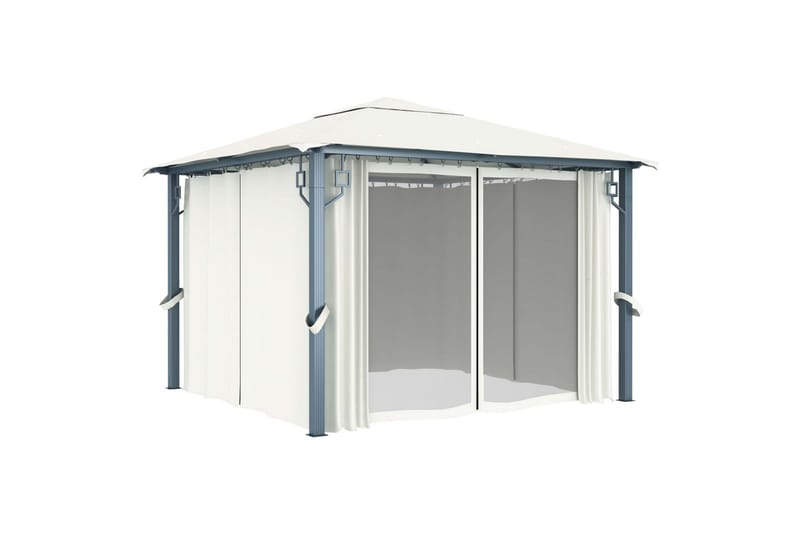 Huvimaja verhoilla 300 x 300 cm kerma alumiini - Kerma - Puutarhakalusteet - Aurinkosuoja - Paviljonki