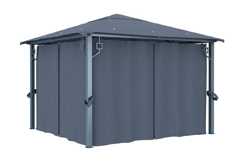Huvimaja verhoilla 300x300 cm antrasiitti alumiini - Antrasiitti - Puutarhakalusteet - Aurinkosuoja - Paviljonki