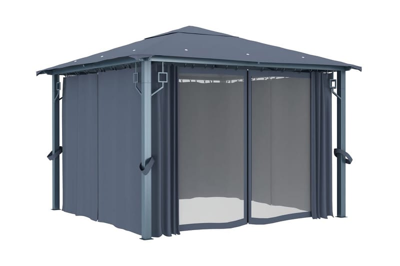 Huvimaja verhoilla 300x300 cm antrasiitti alumiini - Antrasiitti - Puutarhakalusteet - Aurinkosuoja - Paviljonki