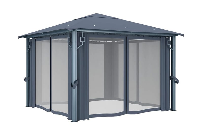 Huvimaja verhoilla 300x300 cm antrasiitti alumiini - Antrasiitti - Puutarhakalusteet - Aurinkosuoja - Paviljonki
