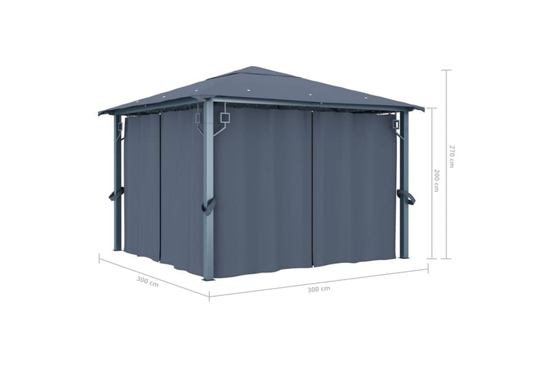 Huvimaja verhoilla 300x300 cm antrasiitti alumiini - Antrasiitti - Puutarhakalusteet - Aurinkosuoja - Paviljonki