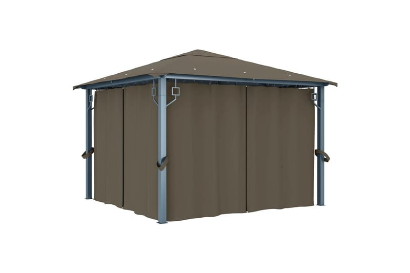 Huvimaja verhoilla 300x300 cm harmaanruskea alumiini - Taupe - Puutarhakalusteet - Aurinkosuoja - Paviljonki