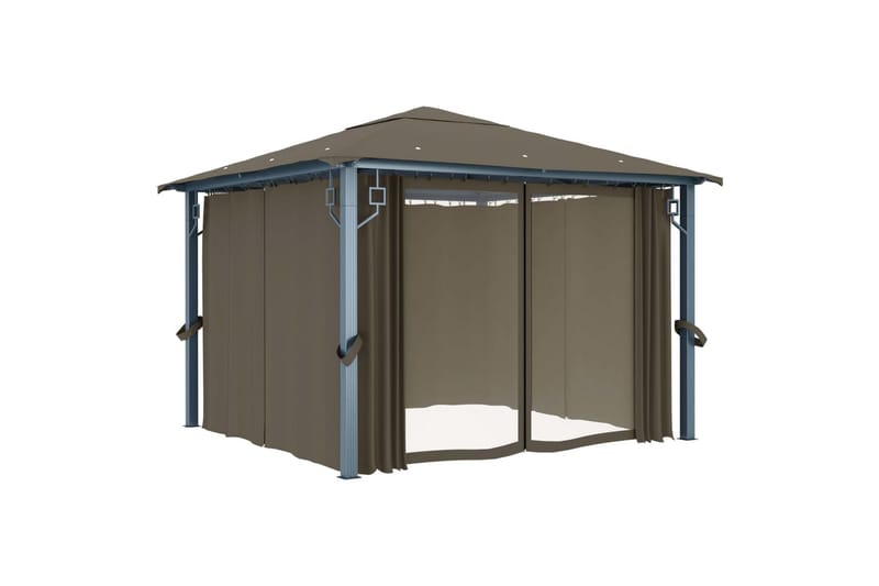 Huvimaja verhoilla 300x300 cm harmaanruskea alumiini - Taupe - Puutarhakalusteet - Aurinkosuoja - Paviljonki