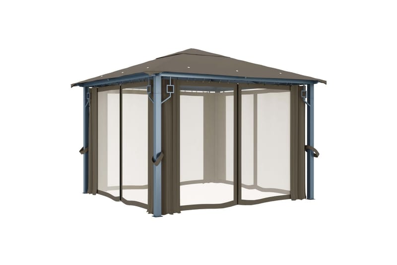 Huvimaja verhoilla 300x300 cm harmaanruskea alumiini - Taupe - Puutarhakalusteet - Aurinkosuoja - Paviljonki
