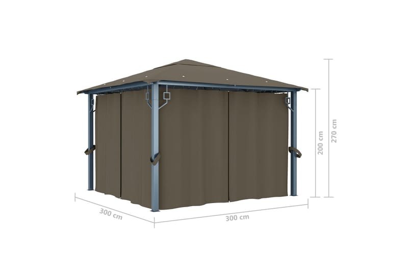 Huvimaja verhoilla 300x300 cm harmaanruskea alumiini - Taupe - Puutarhakalusteet - Aurinkosuoja - Paviljonki