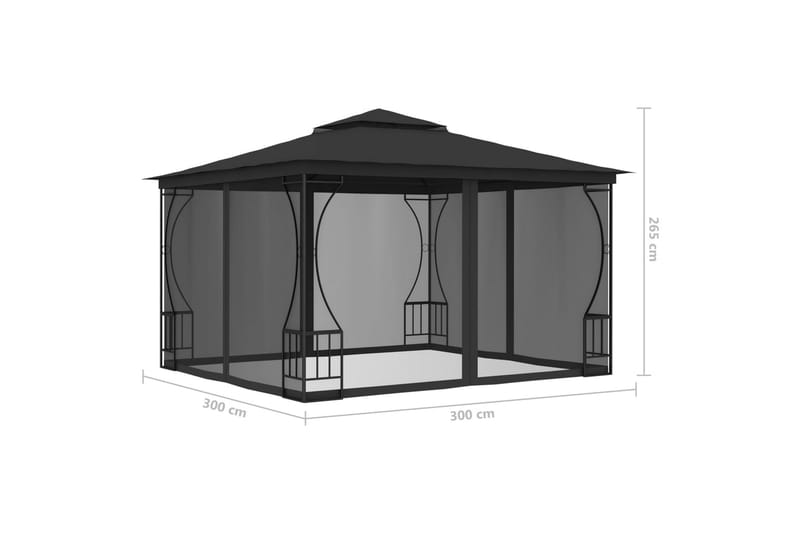 Huvimaja verhoilla 300x300x265 cm antrasiitti - Antrasiitti - Puutarhakalusteet - Aurinkosuoja - Paviljonki